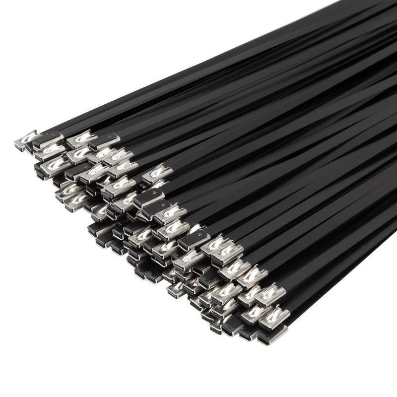 xingo 200pcs 11.8 "" العلاقات الرمز البريدي المعدنية السوداء 304 الفولاذ المقاوم للصدأ العلاقات البريدي الثقيلة 300 رطل قوة الشد متعددة الأغراض العلاقات كابل ذاتية القفل لتغليف العادم في الهواء الطلق والمظلة الخ - Image 1